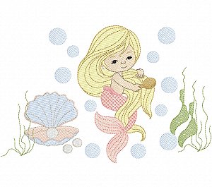 Matriz Bordado Fundo Do Mar Com Sereia Para Fralda