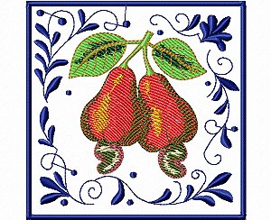 Matriz Bordado Pano De Prato Frutas No Azulejo