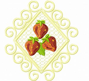 Matriz Bordado Pano De Prato Frutas Na Moldura Com Rendinha