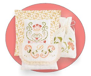 Matriz Bordado Toalha E Lavabo Floral Delicado Com Alfabeto