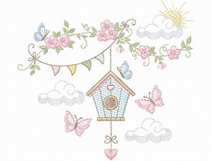 Matriz Bordado Toalha E Lavabo Gaiolas Lindas Com Borboleta