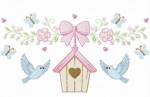 Matriz Bordado Toalha E Lavabo Floral Com Passarinho
