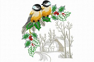 Matriz Bordado Natal Com Pássaros