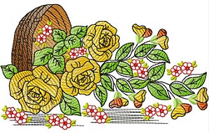Matriz Bordado Pano De Prato Flores Na Cesta