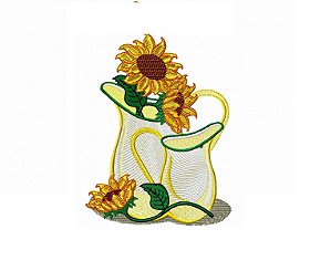 Matriz Bordado Pano de Prato Girassol Na Jarra