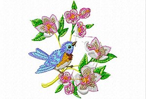 Matriz Bordado Conjunto Pássaros E Flores