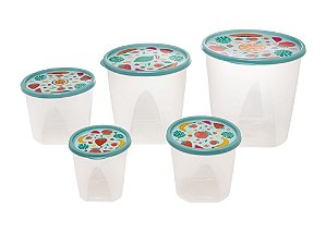 Jogo Potes Plástico com 5 peças Redondo Mantimentos Jaguar