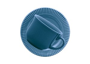 Xícara Chá Cerâmica 200mL com Pires Canelé Azul Biona