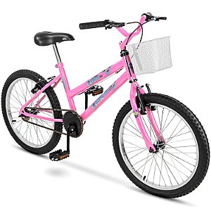 Bicicleta Aro 20 Dks Infantil Menina Criança Mtb Com Cesta - Rosa Claro