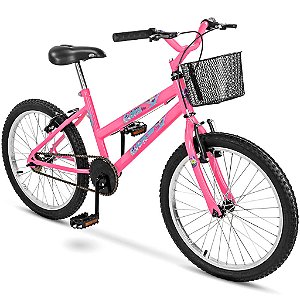 Bicicleta Aro 20 Dks Infantil Menina Criança Mtb Com Cesta - Rosa Chiclete