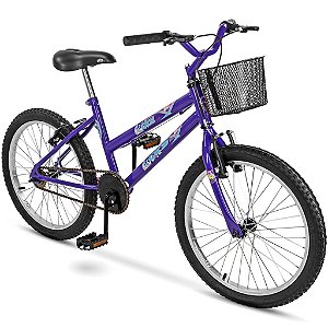 Bicicleta Aro 20 Dks Infantil Menina Criança Mtb Com Cesta - Lilás