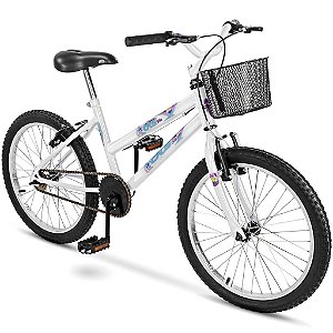 Bicicleta Aro 20 Dks Infantil Menina Criança Mtb Com Cesta - Branco