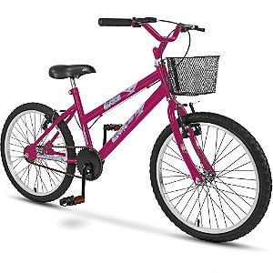 Bicicleta Aro 20 Dks Infantil Menina Criança Mtb Com Cesta - Rosa