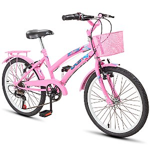 Bicicleta Feminina Infantil Aro20 Dks Dolphin C/Marcha Cesta - Rosa