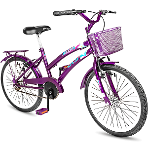 Bicicleta Feminina Infantil Aro20 Bike Dks Cestinha e Garupa - Roxo
