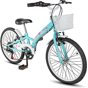 Bicicleta Feminina Infantil Aro 20 Dks Mindy C/Marcha Cesta - Azul Tiffany/ Branco