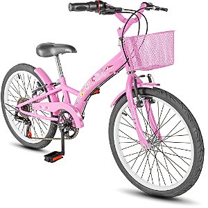 Bicicleta Feminina Infantil Aro 20 Dks Mindy C/Marcha Cesta - Rosa
