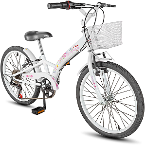 Bicicleta Feminina Infantil Aro 20 Dks Mindy C/Marcha Cesta - Branco