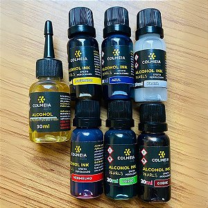 ALCOHOL INK PEROLIZADO (KIT) 6 CORES + BLENDING