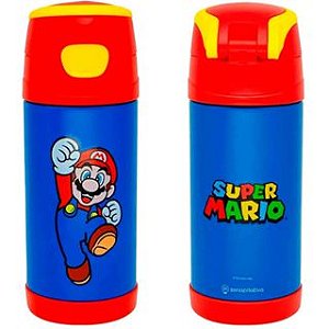 Garrafa Top Handle Infantil 350ml Mário Com Canudo