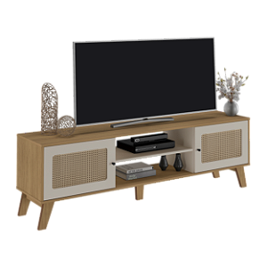 Rack Tela 3D 180cm para TV até 75 Polegadas Charlotte - Carvalho / Off White