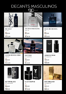 Tabela de DECANTS Masculinos. Para finalizar a comora de decants, clique no link que está na descrição.