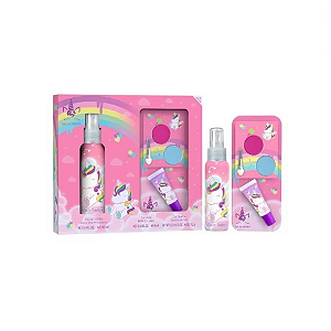Kit infantil feminino unicórnio (Body Spray 100ml+Gloss+sombra para olhos)
