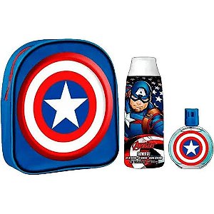 Kit Capitão América (perfume infantil edt 50ml+Gel de banho 100ml+Bolsa)