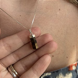 Pingente mini ponta de Olho de Tigre em Prata 925