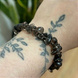 Pulseira de Cascalho de Quartzo Fumê
