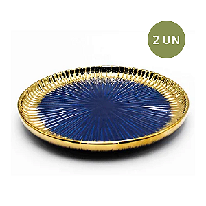 SET COM 2 PRATOS DE SOBREMESA BLUE&GOLD