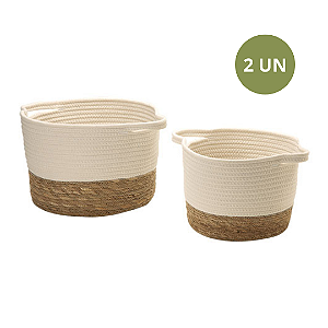 KIT CESTO EM ALGODÃO E FIBRA NATURAL