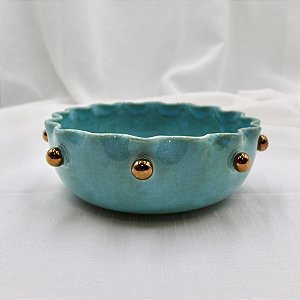 BOWL FLORA TURQUESA COM DOURADO