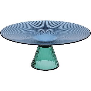 BOLEIRA EM VIDRO AZUL COM PÉ VERDE