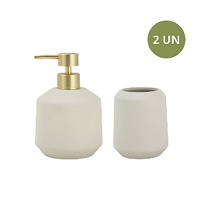 KIT PARA BANHEIRO CINZA E DOURADO
