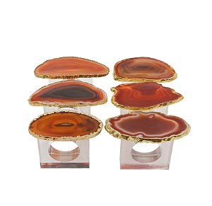 SET COM 2 PORTA GUARDANAPOS ÁGATA E OURO II