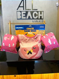 Boia Infantil com Colete Salva-Vidas Flamingo