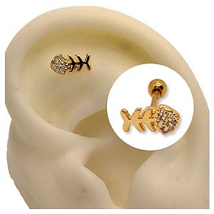 Piercing Orelha Flat Helix Microbell Cobrinha Dourado