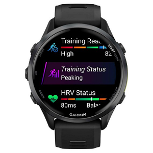 Monitor Cardíaco de Pulso com GPS Garmin Forerunner 970 Cinza carbono em titânio DLC com pulseira preta translúcida cin