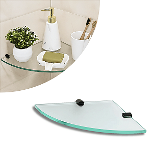 Prateleira Canto 30cm Vidro Incolor / Pino Preto