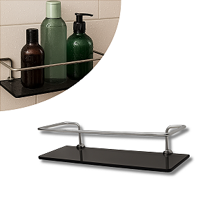 Porta Shampoo Reto Veneza Vidro Fumê - Haste Cromo