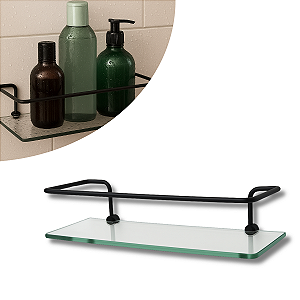 Porta Shampoo Reto Veneza Vidro Incolor - Haste Preto