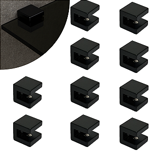 Kit 10 Suportes Fenda 6mm 1 Furo Quadrado Preto
