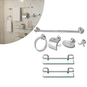 Kit 05 Acessorios + 2 Porta Shampoo Reto Veneza