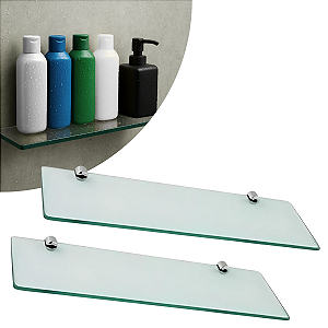 Kit 02 Prateleiras Retangular de Vidro 30cm x 10cm