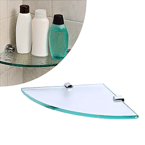 Prateleira Canto 30cm Vidro Incolor / Pino Cromo