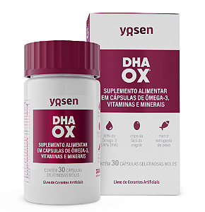 DHA OX 30 cápsulas YOSEN  Omega-3 rico em DHA-TG de alta concentração, vitaminas e minerais.