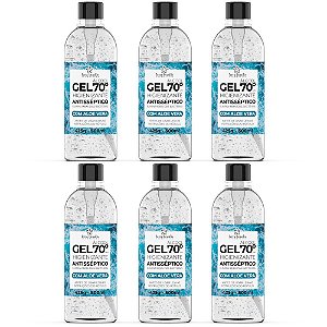 6 unidades Álcool em Gel 70 INPM Perfumado com Extrato de Aloe Vera 500ML com Tampa Flip-top