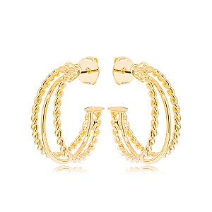 Brinco Argola Dourada Trançada Dupla