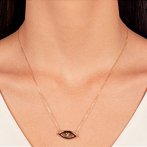 Colar Olho Grego Dourado com Strass Central